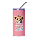Roar Like a Lion Tumbler, Cute Lion Cub Tumbler, Animal Lover Gift, Unique Tumbler Design, Pink Tumbler, Drinkware, Gift Idea, Stainless - Tawshia